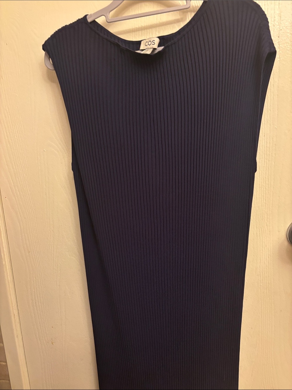 COS Ribbed Sleeveless Crew Neck Sweater Dress in Navy Size M